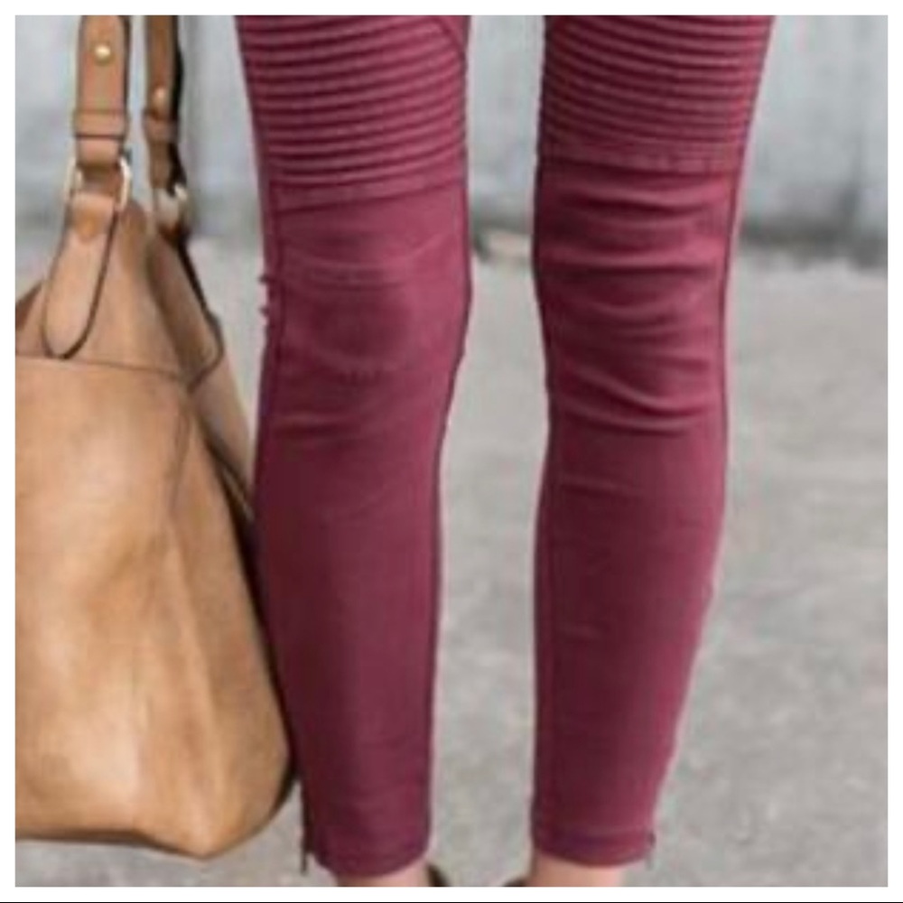 #12 Burgundy stretch Motto jeggings with zipper Trim - Picture 3 of 6